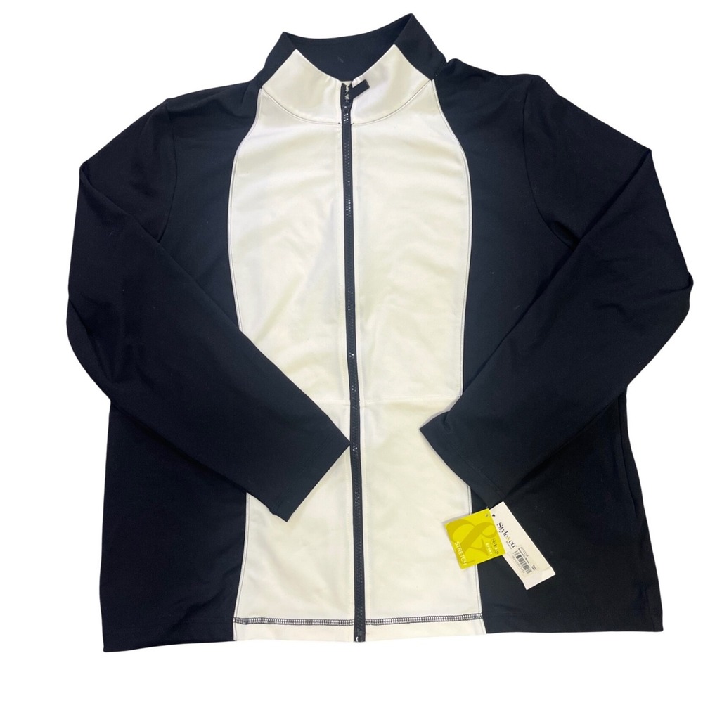 Style & Co Sport Womens 1X Black White Colorblock Full Zip Mock Neck Jacket‎ NEW